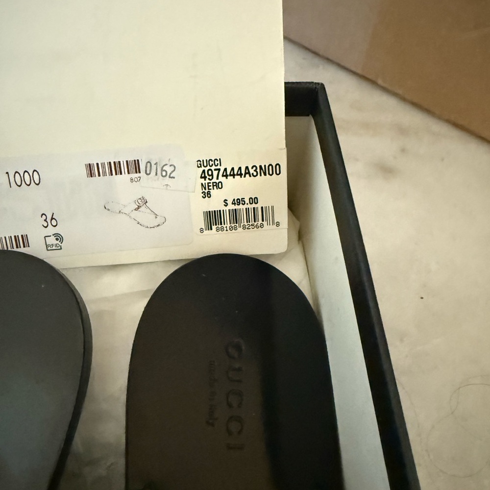 Gucci Black Leather Sandals with Gold Accent - Picture 3 of 8